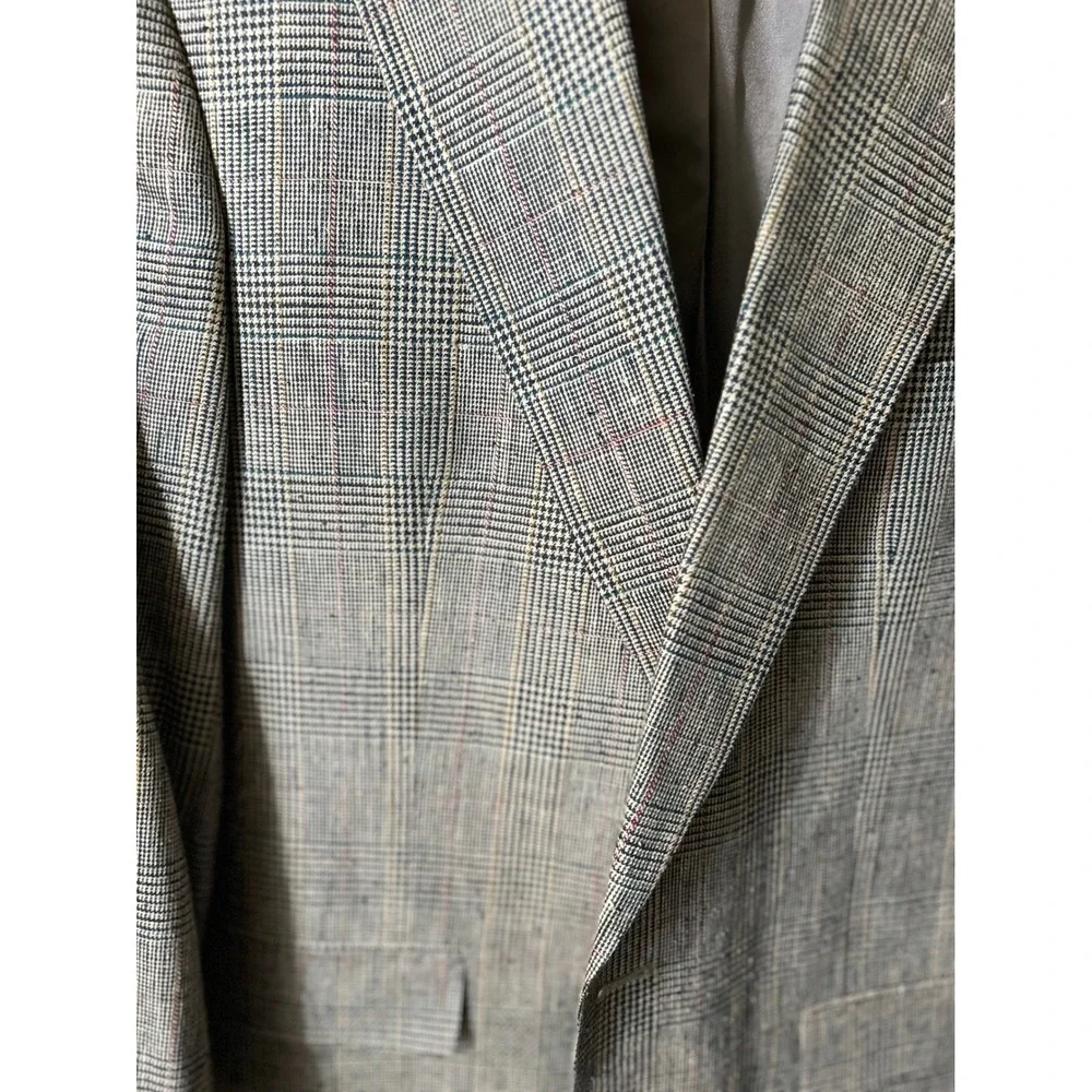 Austin Reed London Mens 100% Silk Glen Plaid Blazer Sport Coat Grey Tan 42R 44R